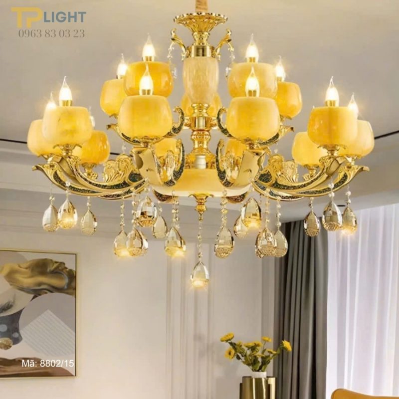 Đèn chùm bát đá tự nhiên DC-8802-15